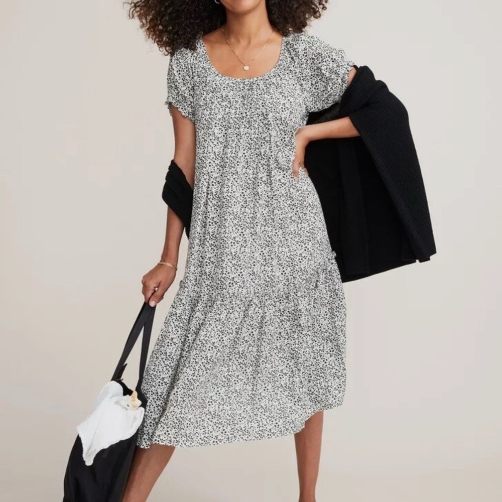 Hatch Black and White Puff Sleeve Midi Sundress